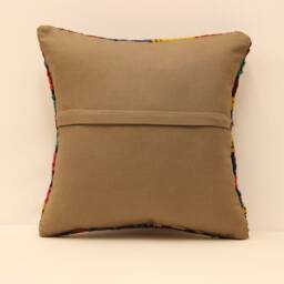 Oushak Kilim Pillow Case Oriental Killim Throw Anatolian Sofa Pillow, Embroidered Look Vintage Turkish Pillow Cover, Cushion 16x16 4Kf-183 - thumbnail 4
