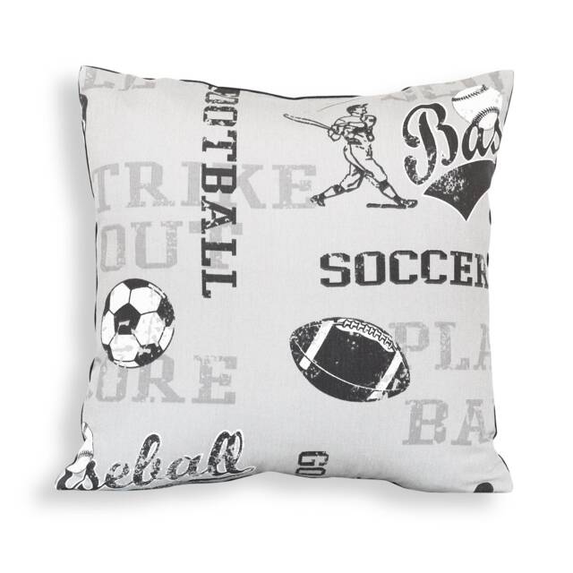 Sports, Soccer, Baseball, Football Reversible Pillow Cover in Neutral Shades Of Gray - Modern, Nostalgic, Retro Kid's Sports D??cor - image 1