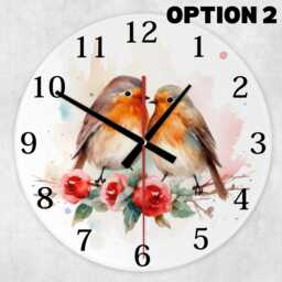 Romantic Robin Wall Clock - Round Glass - Bird Lovers Gift 2 Patterns - thumbnail 3