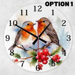 Romantic Robin Wall Clock - Round Glass - Bird Lovers Gift 2 Patterns - thumbnail 2