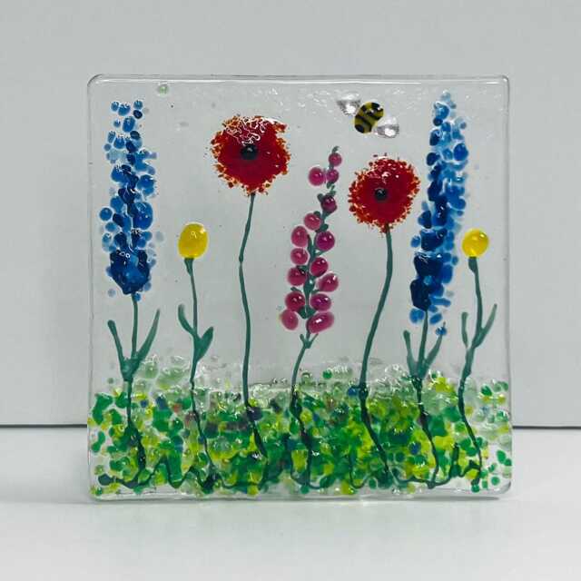 Wild Meadow Glass Tealight - Colourful Floral Design - image 1