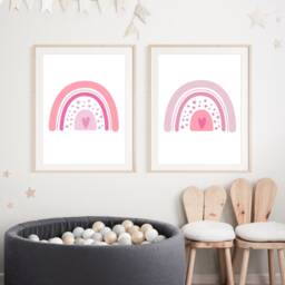 Set Of 2 Pink Rainbow Prints, Girls Nursery Rainbows, Bedroom Wall Prints Baby Girl, Nursery, Gift For Girl Room - thumbnail 1