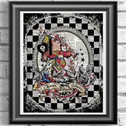 Alice in Wonderland Print Wonderland Decor Queen Of Hearts Print Nurse Gift Wall Art Home Red Queen Illustation - thumbnail 1