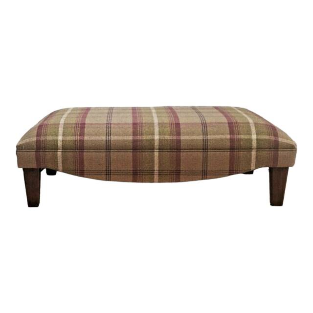 Extra Large Footstool - Balmoral Heather Tartan Fabric Dark Wood Legs - image 1