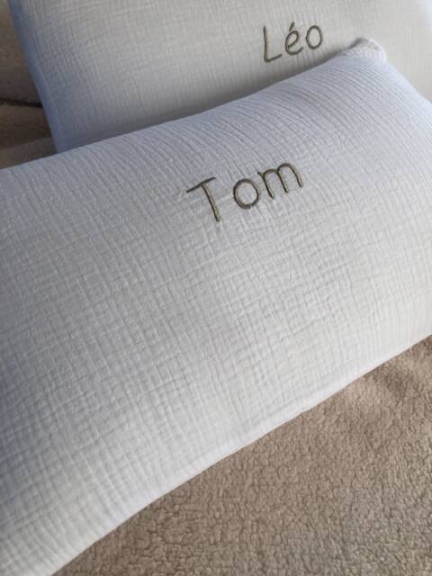 Embroidered First Name/Word Cotton Gauze Cushion With Removable Cover - image 1