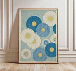 Japanese Blue Floral Wall Art - Vintage Style Botanical Print, Elegant Flower Poster - thumbnail 1