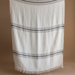 Hamman Towel Or Throw From Washed Linen Cotton Blend With Black Stripes - thumbnail 3