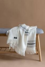 Hamman Towel Or Throw From Washed Linen Cotton Blend With Black Stripes - thumbnail 1