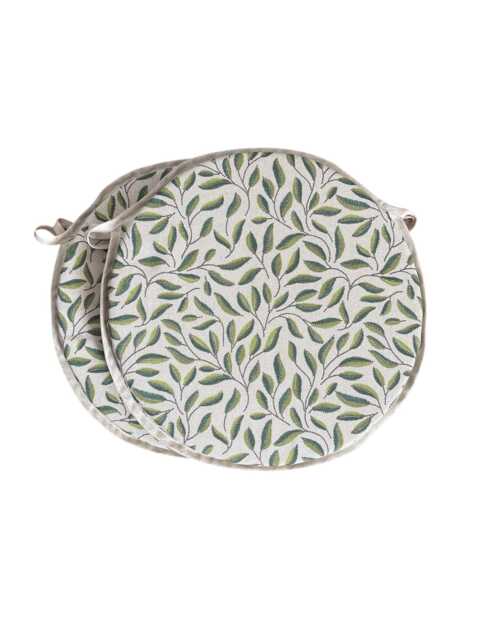 Set Of 2 Green Leaves Bistro/Round Seat Pads For Garden/Patio/Bar - image 1