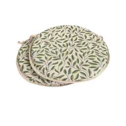 Set Of 2 Green Leaves Bistro/Round Seat Pads For Garden/Patio/Bar - thumbnail 3