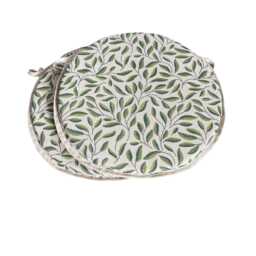 Set Of 2 Green Leaves Bistro/Round Seat Pads For Garden/Patio/Bar - thumbnail 2