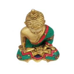 Brass Buddha Sitting Medicine Statue With Stone Work - thumbnail 4