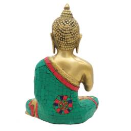 Brass Buddha Sitting Medicine Statue With Stone Work - thumbnail 3