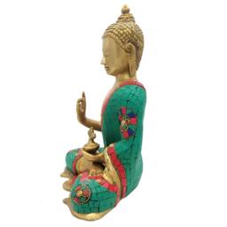 Brass Buddha Sitting Medicine Statue With Stone Work - thumbnail 2