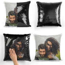 Personalised Pillow Custom Photo Sequins Cushion Cover Personalized Picture Magic Mermaid Reveal Sequence Logo - thumbnail 2