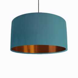 Petrol Blue Lampshade in Velvet With Copper Lining, Large Plain Ceiling Lightshade