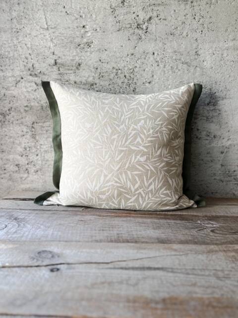 Flanged Linen Pillow Case in Gray White Botanical Pattern/Contrast Color Flanged Linen Cover/Decorative Sham/ - image 1