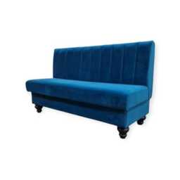 Prussian Blue Plush Velvet Fluted Back Banquette Fitted Bench Booth Seating Kitchen, Bar Cafe Seating Conservatory Furniture