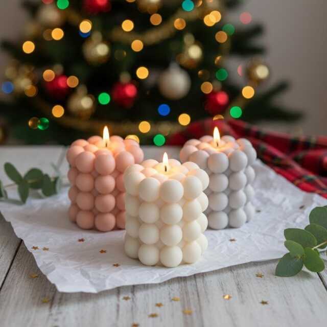 Bubble Candle Soy Wax - Handmade Romantic Valentine's Day Gift For Her Minimal Home Decor Mother's Pillar - image 1