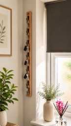 Handmade 3.5cm Wide Oak Waxed Key Rail Slim Vertical Holder - thumbnail 1
