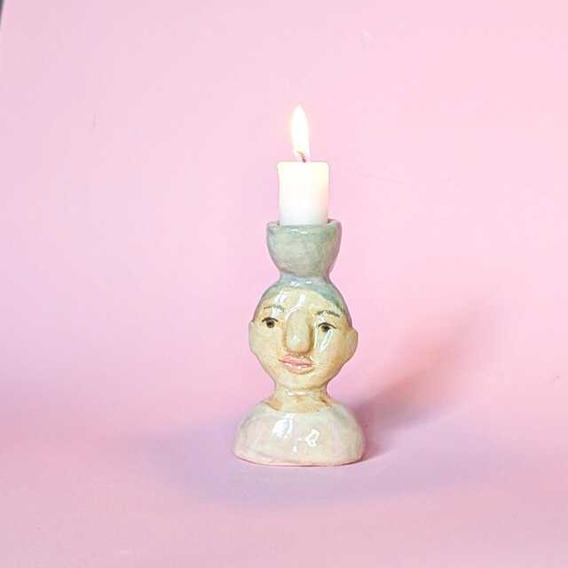 Ceramic Candle Holder Woman With Grey Hair - image 1
