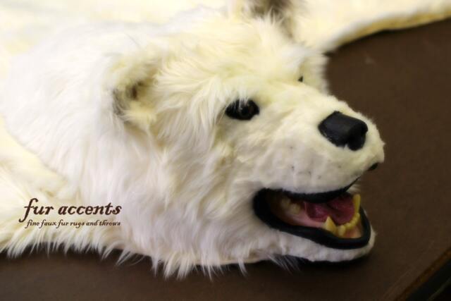 Faux Fur Bear Skin Rug With Head, Handmade Animal Friendly - image 1