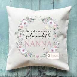 Personalised Only The Best Mums Get Promoted To Nanny Grandma Mom Mam Gift Lilac Floral Linen Style Cushion Mother's Day Pregnancy Reveal - thumbnail 2