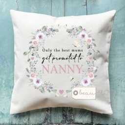 Personalised Only The Best Mums Get Promoted To Nanny Grandma Mom Mam Gift Lilac Floral Linen Style Cushion Mother's Day Pregnancy Reveal - thumbnail 1