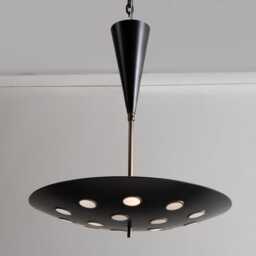 1950S Mid-Century Modern Cream Pendant Light Rusted Brass Cutout Chandelier - thumbnail 2