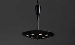 1950S Mid-Century Modern Cream Pendant Light Rusted Brass Cutout Chandelier - thumbnail 1