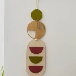 Geometric Plywood Wall Art - Modern Teal & Gold Decor - thumbnail 2