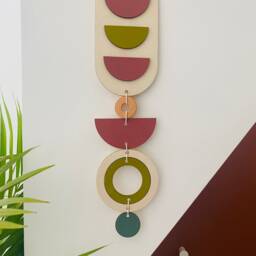 Geometric Plywood Wall Art - Modern Teal & Gold Decor - thumbnail 3