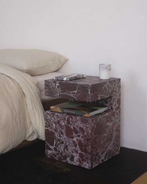 Rosso Levanto Stone Bedside Table With Storage Shelf - image 1
