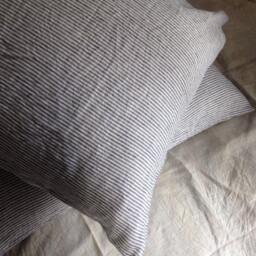 Striped Linen Pillowcases, Set Of Two Pillowcases With Thin White & Blue Stripes, Sham, Queen, King, Standard By Linenbee - thumbnail 3