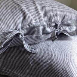 Striped Linen Pillowcases, Set Of Two Pillowcases With Thin White & Blue Stripes, Sham, Queen, King, Standard By Linenbee - thumbnail 2