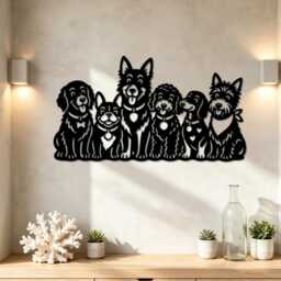 Multiple Dog Breeds Metal Wall Art, Group Dogs Silhouette Iron Sign, Lover Living Room Entryway Home Decor - thumbnail 2