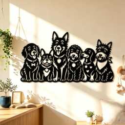 Multiple Dog Breeds Metal Wall Art, Group Dogs Silhouette Iron Sign, Lover Living Room Entryway Home Decor - thumbnail 1