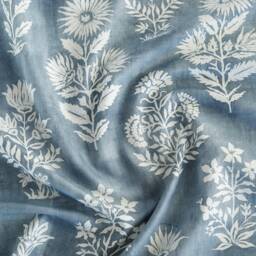 Elevate Your Windows With This Indigo Blue Drapery Features A Large-Scale Floral Watery Ground Cloth & Off-White Pattern - thumbnail 2