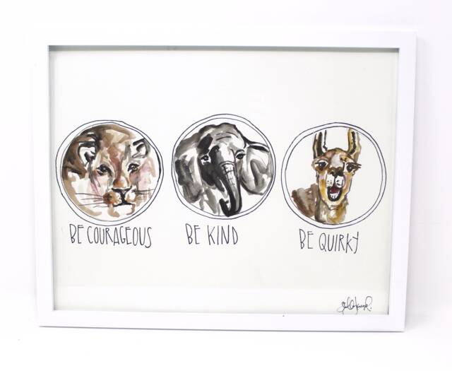 Be Kind, Courageous, Quirky Art Print -11x14 In, Animal Art, Baby Room Decor, Nursery Wall Lion, Elephant & Llama - image 1