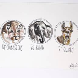Be Kind, Courageous, Quirky Art Print -11x14 In, Animal Art, Baby Room Decor, Nursery Wall Lion, Elephant & Llama - thumbnail 3