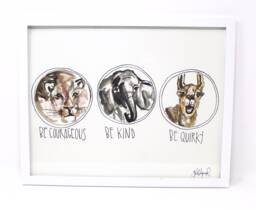 Be Kind, Courageous, Quirky Art Print -11x14 In, Animal Art, Baby Room Decor, Nursery Wall Lion, Elephant & Llama