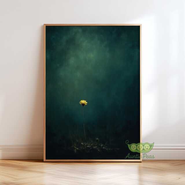 Moody Sunflower Wall Art, Dark Botanical Flower Print, Minimal Floral Painting, Academia Green Decor, Elegant Nature Poster - image 1