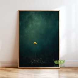 Moody Sunflower Wall Art, Dark Botanical Flower Print, Minimal Floral Painting, Academia Green Decor, Elegant Nature Poster - thumbnail 1