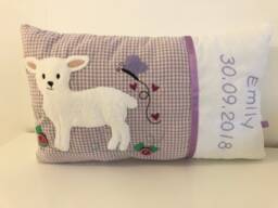 Personalized Pillow Lamb Butterfly Girl 40 X25 cm Purple Name Pillowbirth Giftgift For Baptism - thumbnail 1