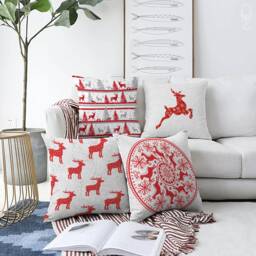 Christmas Throw Pillow Covers With Red Reindeers On White Background - Double Sided Printing The Chenille Different Sizes, Oeko-Tex?? - thumbnail 1