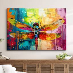 Dragonfly Rainbow Animal Pet Art Abstract Oil Painting Framed Poster Print & Canvas Wall Decor Bedroom Home Interior Gift - thumbnail 1