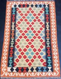 Kilim Rug Classic, Handmade Artisan Afghan Turkish Aztec Reversible Natural Wool 143x97 cm - thumbnail 1