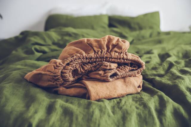 Soft Washed Linen Fitted Sheet Honey Gold, Handmade - image 1