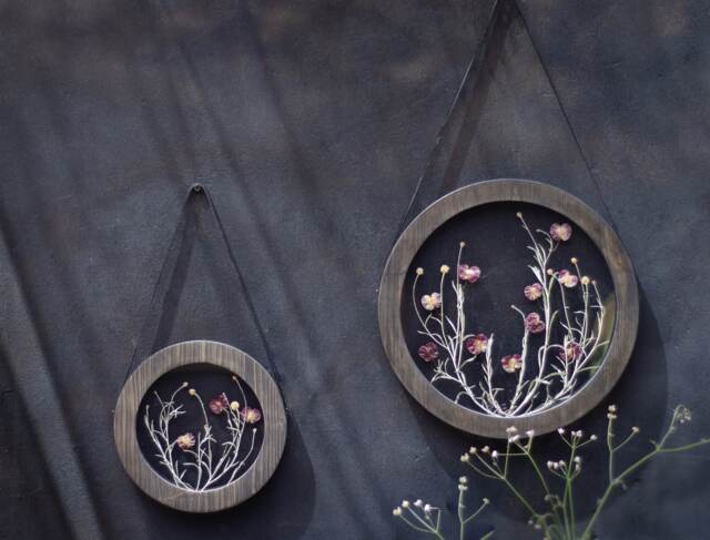 Round Wall Decor Set - Botanical Art Framed Pressed Flower Frame Pressed Framed Above Bed - image 1