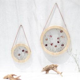 Round Wall Decor Set - Botanical Art Framed Pressed Flower Frame Pressed Framed Above Bed - thumbnail 2